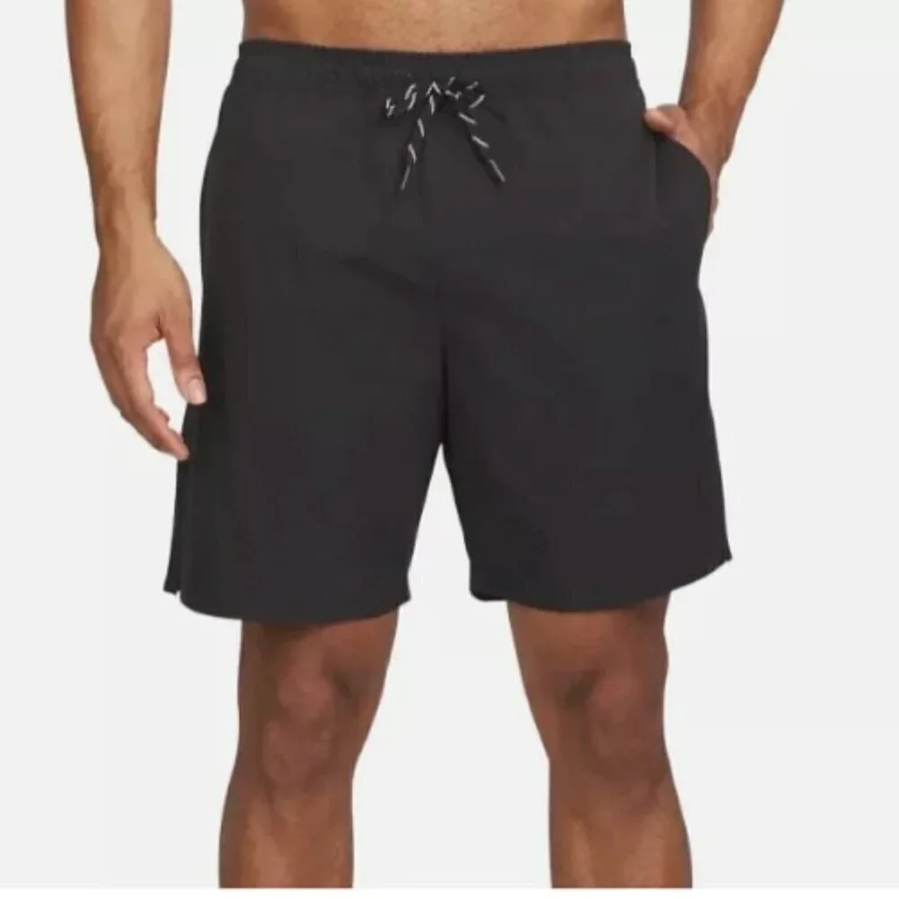 NEW Lands' End Mens M Black Swim Shorts With UPF 50 Quick Dry & Built-In Boxer